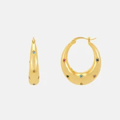Gold & Gemstone Stars Chunky Hoop Earrings>Caroline Gardner Fashion