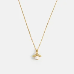 Gold & Pearl Bee Pendant Necklace><noscript><img width=