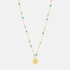 Gold Beaded & Disc Pendant Necklace>Caroline Gardner New