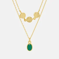 Gold Discs & Gemstone Duo Necklace>Caroline Gardner Clearance