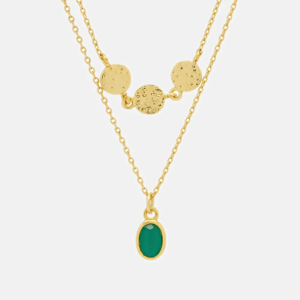 Gold Discs & Gemstone Duo Necklace>Caroline Gardner Clearance