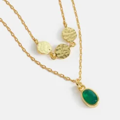 Gold Discs & Gemstone Duo Necklace>Caroline Gardner Clearance
