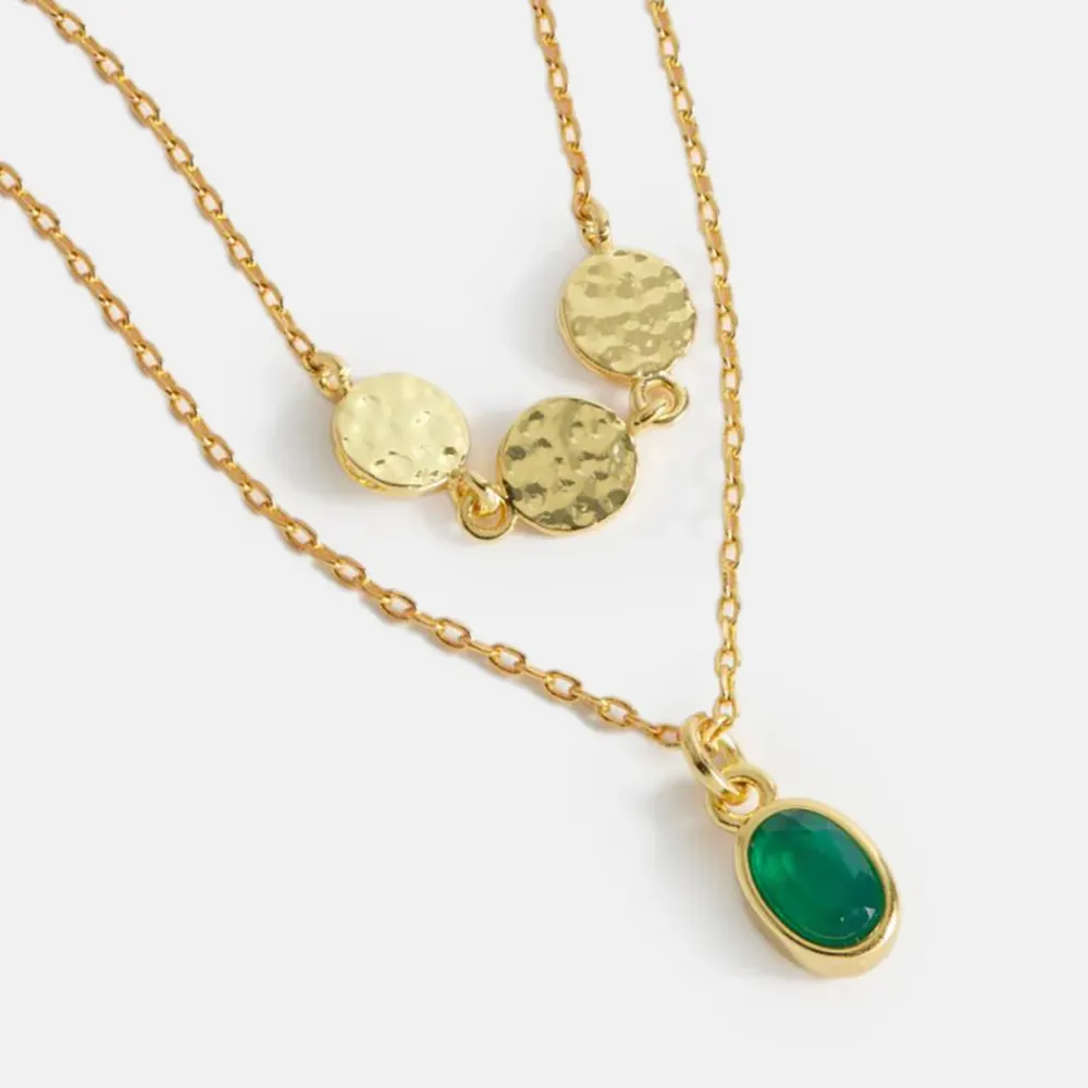 Gold Discs & Gemstone Duo Necklace>Caroline Gardner Clearance