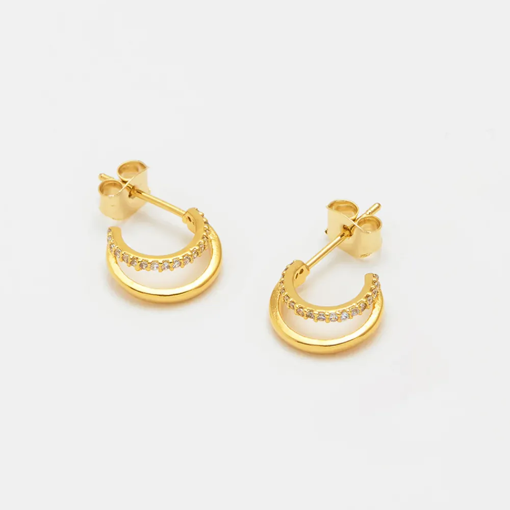 Gold Double Hoop CZ Earrings>Caroline Gardner New