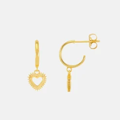 Gold Heart Drop Hoop Earrings>Caroline Gardner Discount