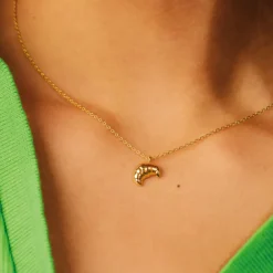 Gold Plated Croissant Necklace><noscript><img width=