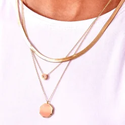 Gold Plated Double Pendant Necklace><noscript><img width=