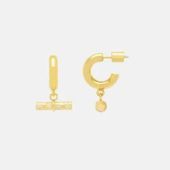 Gold Plated Drop T-bar Hoop Earrings>Caroline Gardner Clearance