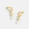 Gold Plated Enamel & Pearl Flower Hoop Earrings>Caroline Gardner Sale