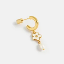 Gold Plated Enamel & Pearl Flower Hoop Earrings>Caroline Gardner Sale