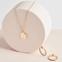 Gold Plated Hammered Disc Pendant Necklace><noscript><img width=