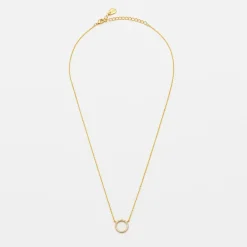 Gold Plated White Cubic Zirconia Circle Necklace><noscript><img width=