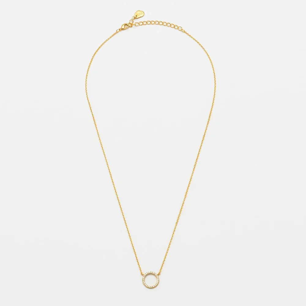 Gold Plated White Cubic Zirconia Circle Necklace>Caroline Gardner New