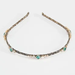 Gold/Emerald Crystal Thin Headband>Caroline Gardner Clearance