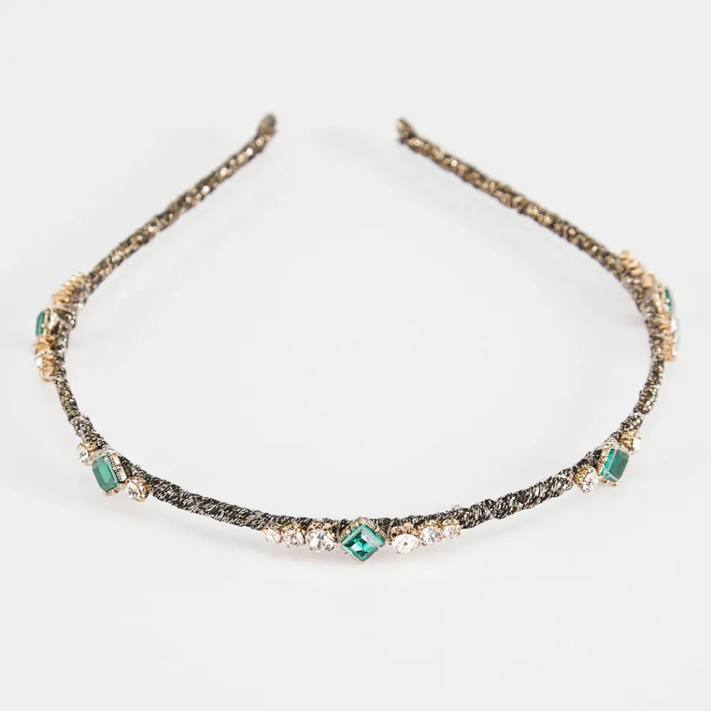 Gold/Emerald Crystal Thin Headband>Caroline Gardner Clearance