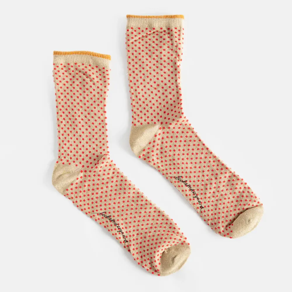 Gold/Red Small Dot Sparkle Socks>Caroline Gardner Fashion