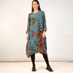 Grey Chrysanthemum Asymmetric Dress M/L><noscript><img width=