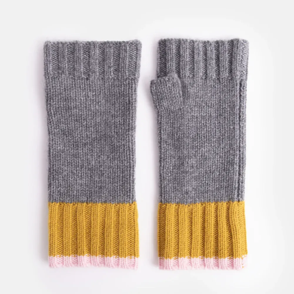 Grey/Mustard/Pink Cashmere Wrist Warmers>Caroline Gardner Cheap