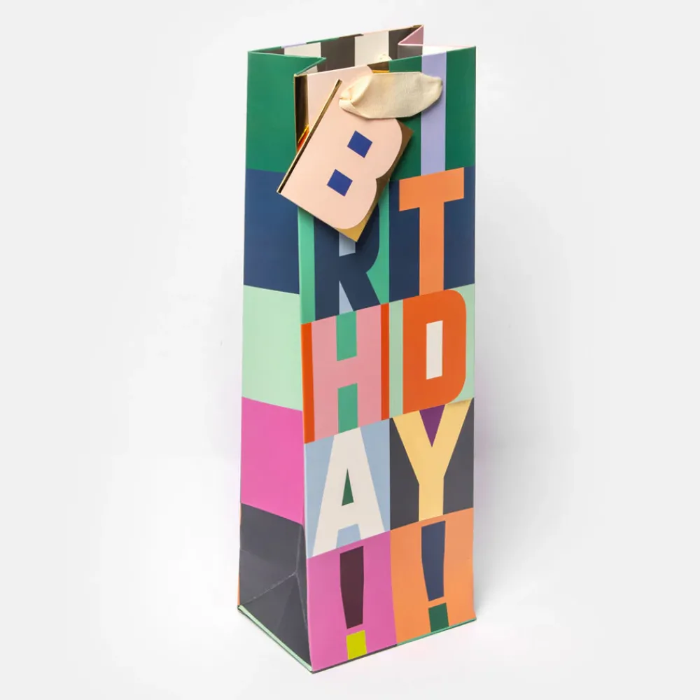 Happy Birthday Block Text Bottle Gift Bag>Caroline Gardner Online