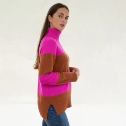 Hazelnut/Pink Striped Pure Cashmere Jumper><noscript><img width=