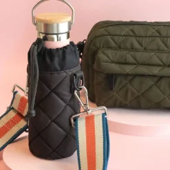 Khaki Quilted Crossbody Bag><noscript><img width=