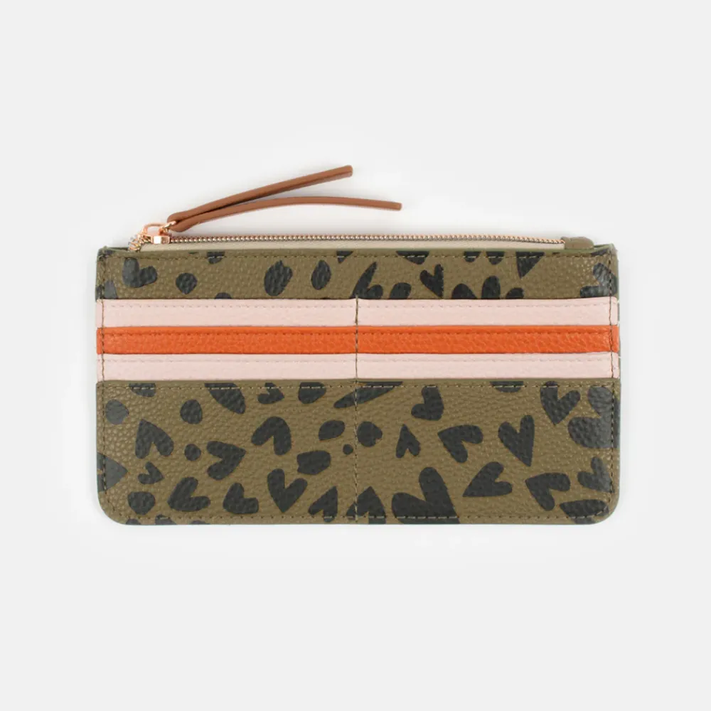 Khaki/Black Heart Long Patch Purse>Caroline Gardner Fashion