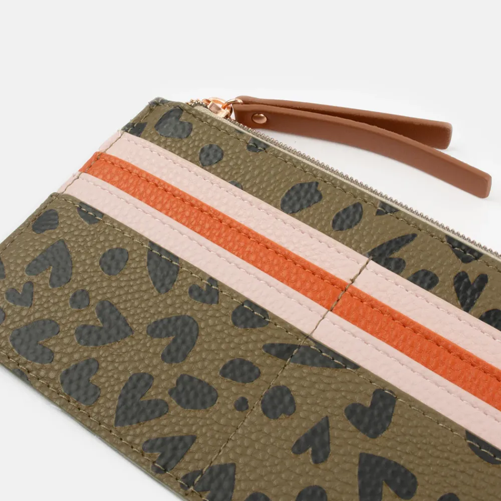 Khaki/Black Heart Long Patch Purse>Caroline Gardner Fashion