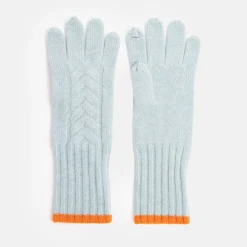 Light Blue Cashmere Cable Knit Gloves>Caroline Gardner New