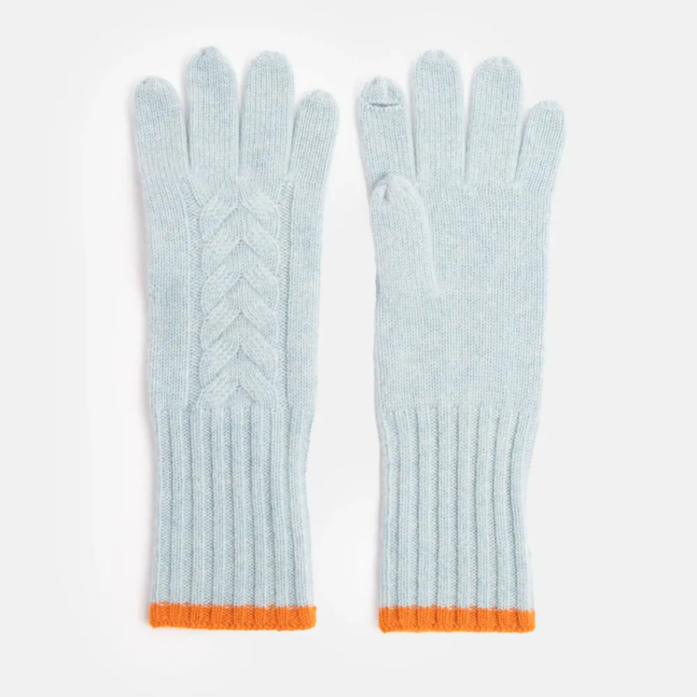 Light Blue Cashmere Cable Knit Gloves>Caroline Gardner New