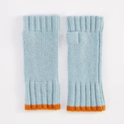 Light Blue/Orange Cashmere Wrist Warmers>Caroline Gardner Online