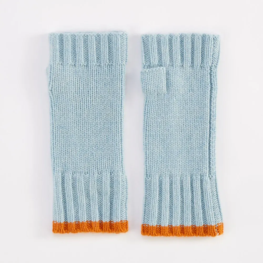 Light Blue/Orange Cashmere Wrist Warmers>Caroline Gardner Online