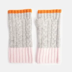 Light Grey/Tangerine/Pink Cashmere Cable Knit Wrist Warmers>Caroline Gardner Sale