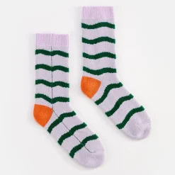 Lilac/Green Wave Cashmere Bed Socks>Caroline Gardner Online