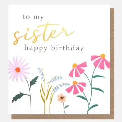 Meadow Flowers Birthday Card For Sister>Caroline Gardner New