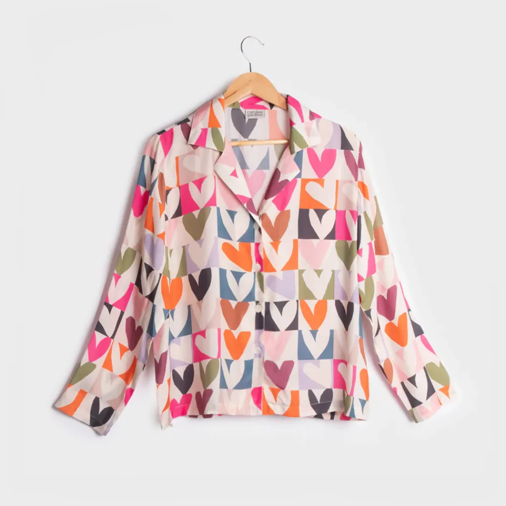 Multi Colour Block Hearts Pyjama Shirt>Caroline Gardner Outlet