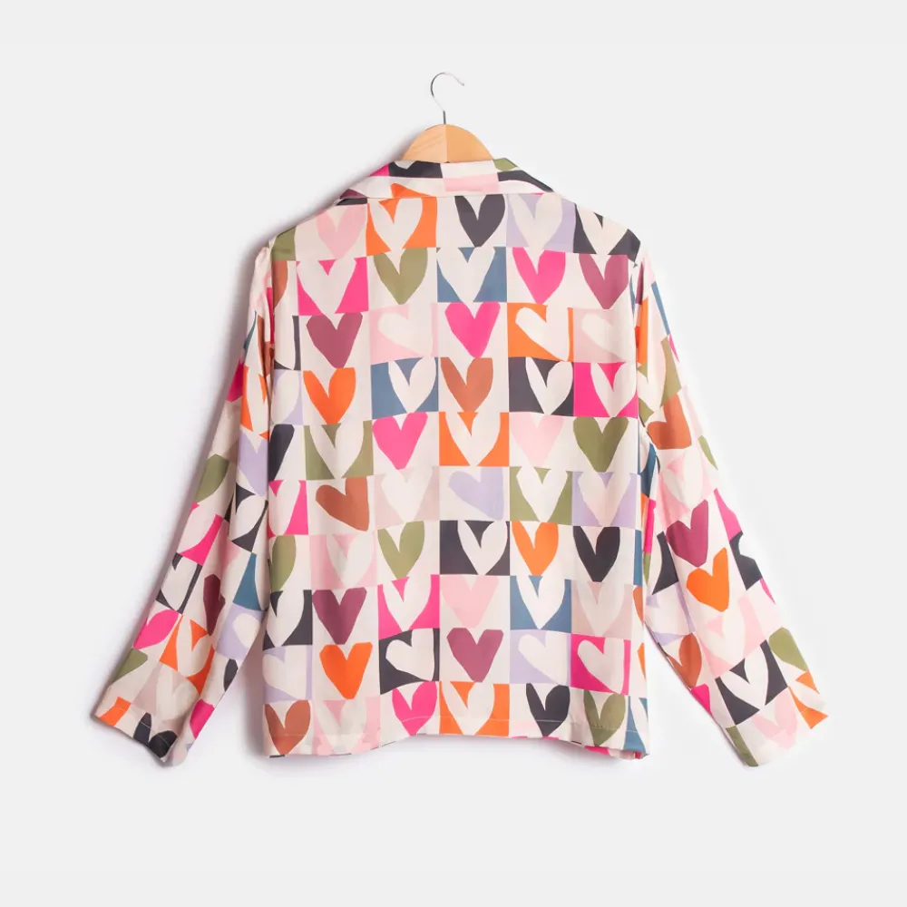 Multi Colour Block Hearts Pyjama Shirt>Caroline Gardner Outlet