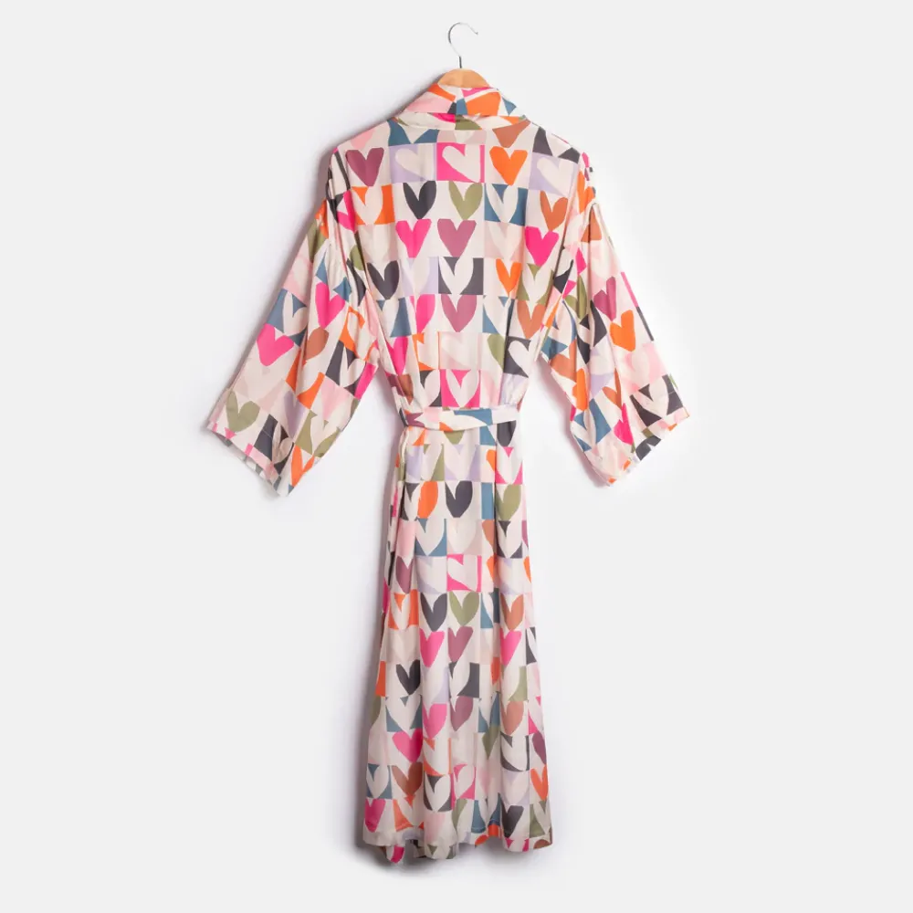 Multi Colour Block Hearts Dressing Gown>Caroline Gardner Outlet