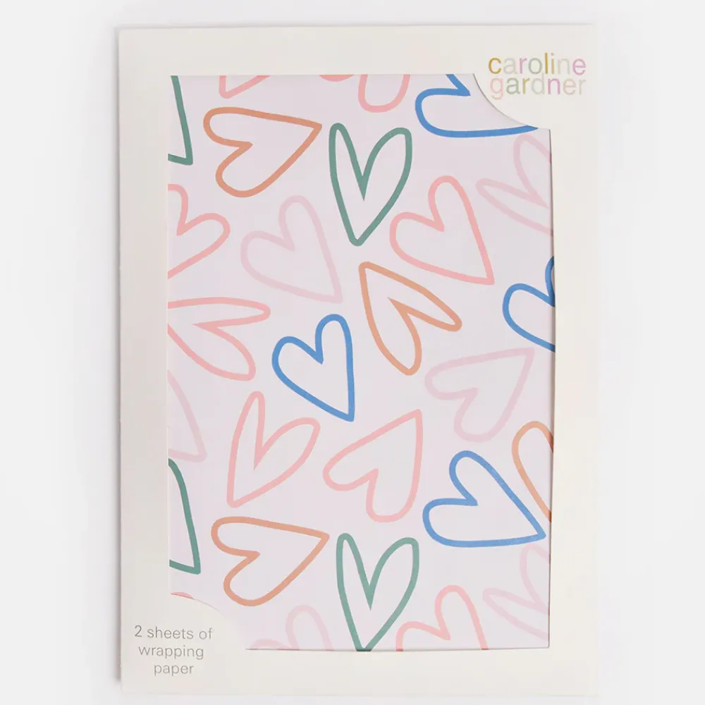 Multi Outline Hearts Wrapping Paper Set of 2 Sheets>Caroline Gardner New