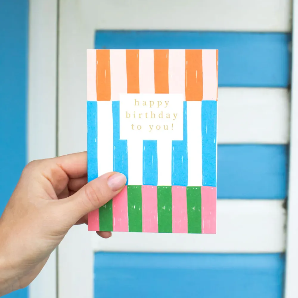 Multi Stripe Happy Birthday To You Card>Caroline Gardner Hot