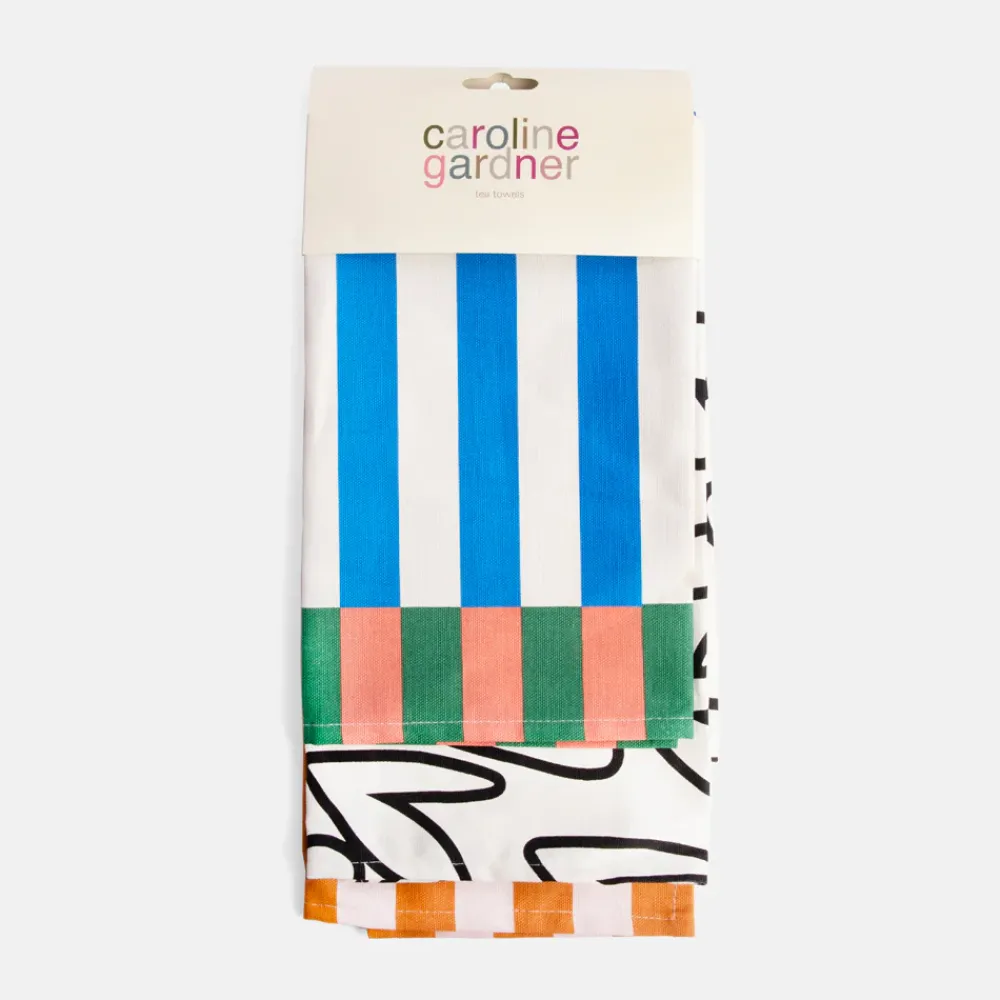 Multi Stripe/Mono Outline Hearts Set of 2 Tea Towels>Caroline Gardner Clearance