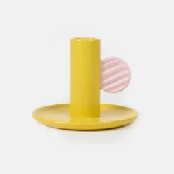 Mustard/Pink Hand Painted Stoneware Candle Holder>Caroline Gardner Discount
