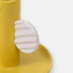 Mustard/Pink Hand Painted Stoneware Candle Holder><noscript><img width=