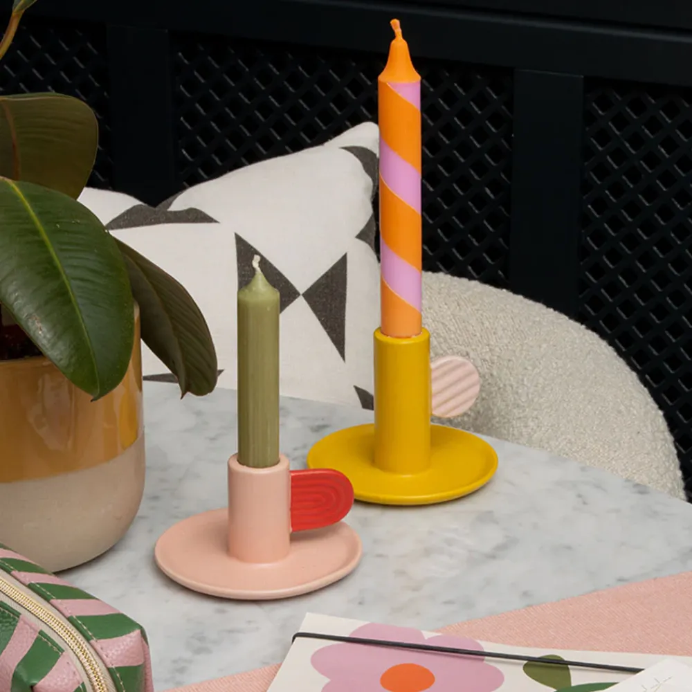 Mustard/Pink Hand Painted Stoneware Candle Holder>Caroline Gardner Discount