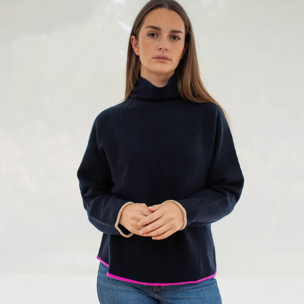 Navy Blue Pure Cashmere Jumper>Caroline Gardner Store