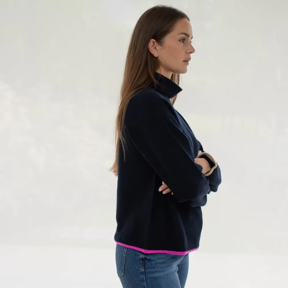 Navy Blue Pure Cashmere Jumper>Caroline Gardner Store