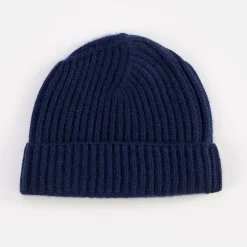 Navy Cashmere Swirl Rib Beanie Hat>Caroline Gardner Hot