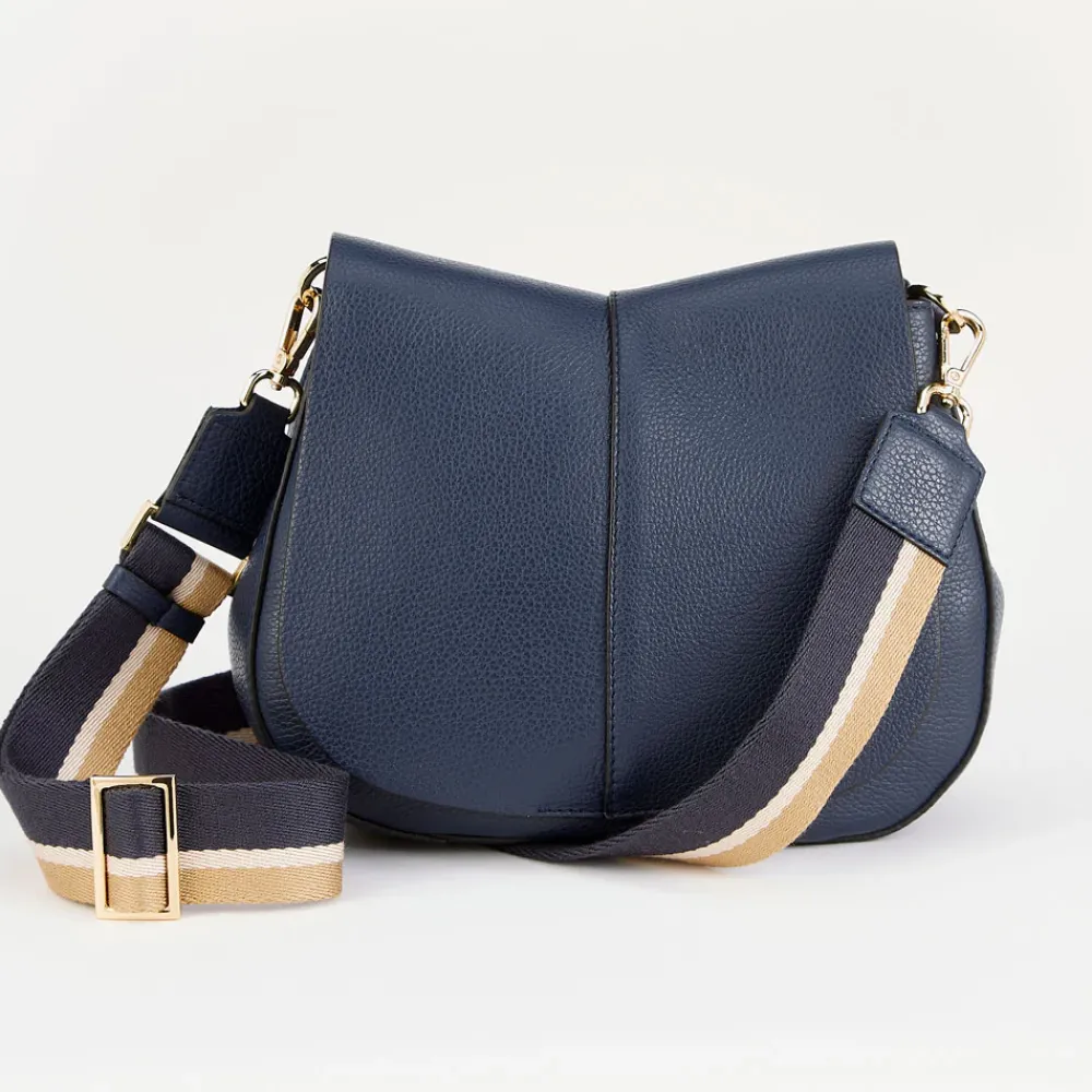 Navy Leather Helena Saddle Bag>Caroline Gardner Online