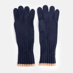 Navy/Beige Cashmere Gloves>Caroline Gardner Fashion