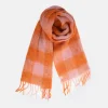 Orange Check Mincho Wool Mix Scarf>Caroline Gardner Online
