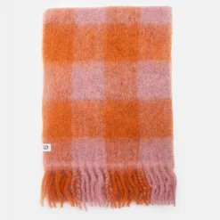 Orange Check Mincho Wool Mix Scarf><noscript><img width=
